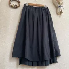 リバーシブル フレア ロングスカート チュール チェック ネイビー 紺色