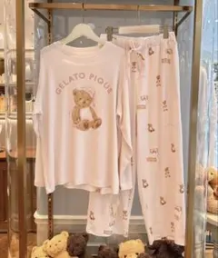 【新品未使用】gelato pique 長袖ルームウェア 上下セット ホワイト gelato pique（ジェラートピケ） WhiteDay 3柄シャツ pwft261323