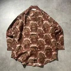 ヴィンテージ ペイズリー アートパターン オレンジ レッド シルク シャツ