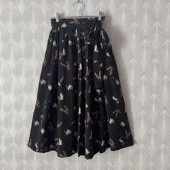 フレアスカート　ロング　膝下　リボン付き　黒　薄手　ガーリー　a1627