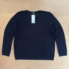 ユニクロ　クルーネックセーター　レース　ブラック　XL