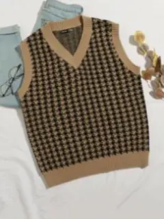 SHEIN／ハウンドストゥースニットトップス/ニットベスト