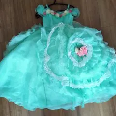 ✡️スタジオアリス　100センチ　ミントグリーン フリルドレス 花飾り付き
