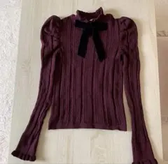 ZARA バーガンディ リボン付きセーター S