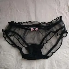 シースルーショーツ 黒×ピンクリボン FREESIZE(M-L相当)