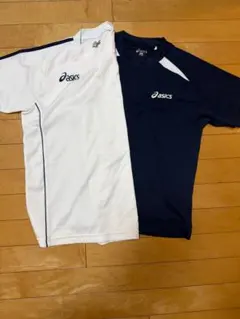 asics 半袖シャツ 2枚セットホワイト/ネイビー s