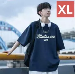 メンズTシャツ半袖トップス（ブルーXLサイズ）春夏秋シンプルプリント洋服053