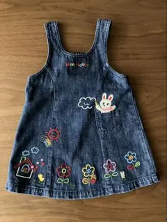 ミキハウス　デニム　ジャンパースカート 刺繍　90cm