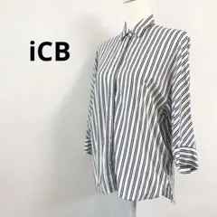 iCB アイシービー＊パターン ストライプ 長袖 シャツ ブラウス 白×紺 S