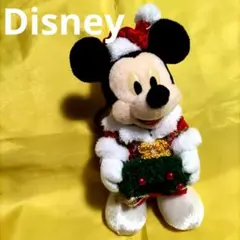 【 Disney 】クリスマス ミッキー ぬいぐるみ マスコット バッジ レトロ