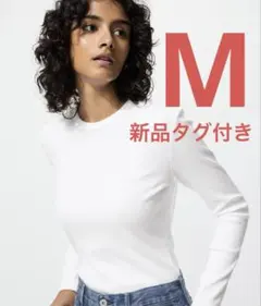 ユニクロ UNIQLO ソフトリブクルーネックT/長袖 M ホワイト
