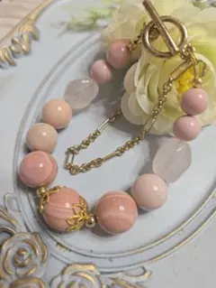 希少 天然石 天眼ピンクオパール デザインブレスレット