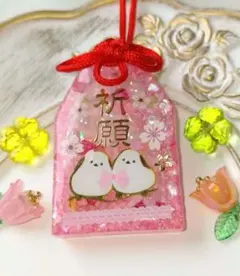 匿名配送✨シマエナガ御守り風♥桜シェイカー❀ローズクォーツ入