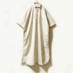 極美品✨ダントンDANTON ベージュ ストライプ ロング半袖シャツワンピース