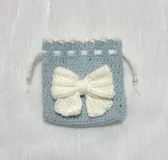リボン♡ミニポーチ ハンドメイド かぎ針編み リボン ビーズ