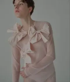 HONEY MI HONEY taffeta ribbon sheer topsのサムネイル