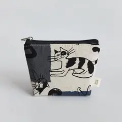 ハンドメイド 猫 手書き風 ミニポーチ