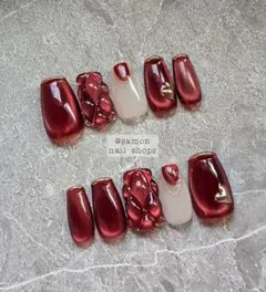 73. ショートバレリーナ　キルティング　ミラーフレンチ　ニュアンス ハート