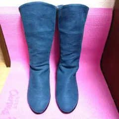 ダークブルー ジッパー付きブーツ