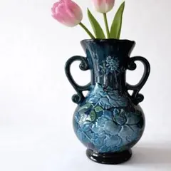 両面別柄】レトロモダン 大型陶器フラワーベース 花瓶 33cm アンティーク
