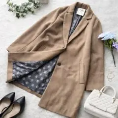 アズノゥアズ ꕤ チェスターコート キャメル 裏地ドット フリーサイズ シンプル