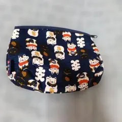 和布日 招き猫柄 ポーチ ネイビー