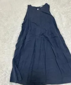 サマンサモスモス ワンピース M 紺 リネン 麻 100% ナチュラル[669]