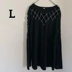 【L】ブラック 黒　ストーン装飾 長袖Tシャツ