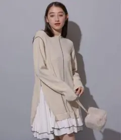 リランドチュール 配色ラインシャツドッキングチュニックワンピース 1 白