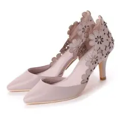 ランダ RANDA フラワーサイドオープンパンプス くすみピンク