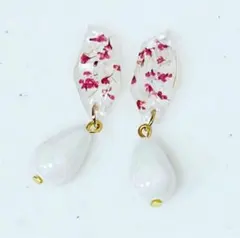 押し花濃いめのレッド&オーロラパール　no1002