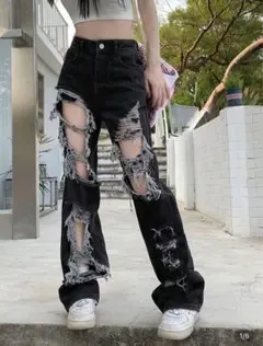 SHEIN ダメージストレートジーンズ