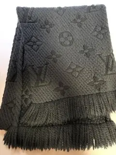 LVルイヴィトン ユニセックスブラック ストール フリンジ付きシルク