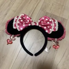 ディズニー　ミニーカチューシャ　水玉　イヤリング　ピンク