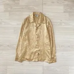 【レトロ古着】JOAN LESLIE 幾何学柄 サテンブラウス L相当