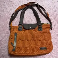 美品）オレンジ ナイロン ショルダーバッグ キルティング