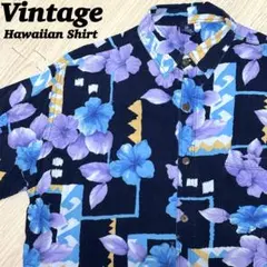 vintage ヴィンテージ ハワイアンシャツ レーヨン 90s ネイビー L