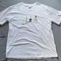 猫とギターのグラフィック 半袖Tシャツ ホワイト