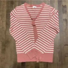 ピンクとクリーム色のストライプ カーディガン Lサイズ