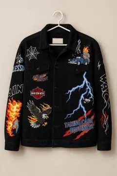 【MAISON NOIR】【ブラックデニムジャケット】【L】【海外ストリート】