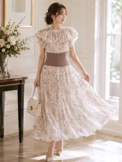 リランドチュール LAURA ASHLEYコラボ パフスリーブプリントワンピース