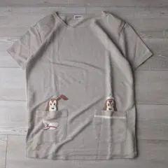 90s vintage 犬アップリケ ポケット 半袖トップス 個性的