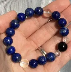 ラピスラズリ多め◆モリオン・水晶 天然石ブレスレット 幸運・お守り