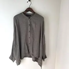 美品✨ミズイロインド バンドカラー ウール混 ワイドシルエット シャツ