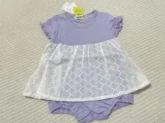 ラブアンドピースアンドマネー　コットンレース切り替えロンパース  ラベンダー80