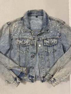 パール装飾付きデニムジャケット
