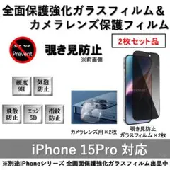 iPhone15Pro覗き見防止全面保護フィルム&カメラ用透明フィルムセット2式