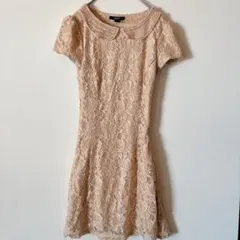 FOREVER 21 【S】総レース ミニワンピース ピンクベージュ 襟パール