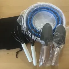 収納便利！ 潮干狩り 6点セット 折り畳みバケツ & 熊手・スコップ 貝採り 袋