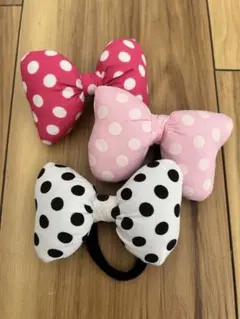 ミキミニ風 水玉リボンヘアゴム3個セット キッズ スクールバッグ キーホルダー